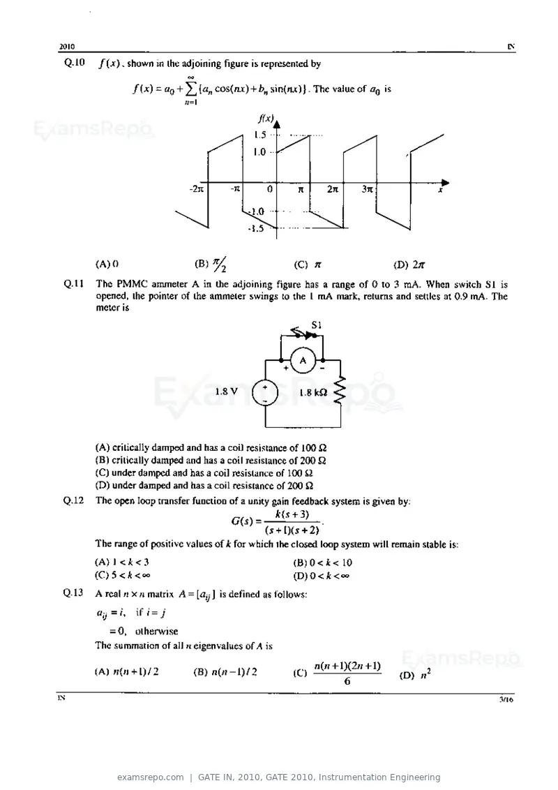 GATE IN 2010 question paper, GATE 2010, Instrumentation Engineering, page 3 of 16