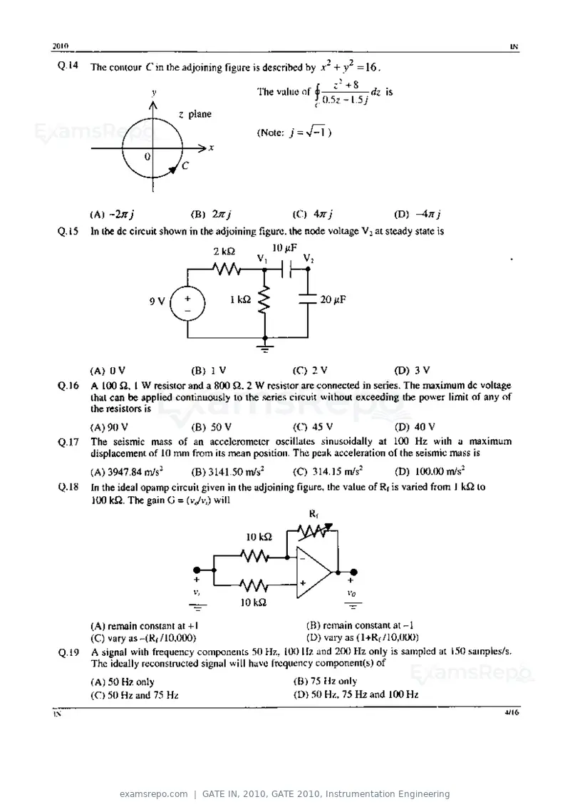 GATE IN 2010 question paper, GATE 2010, Instrumentation Engineering, page 4 of 16