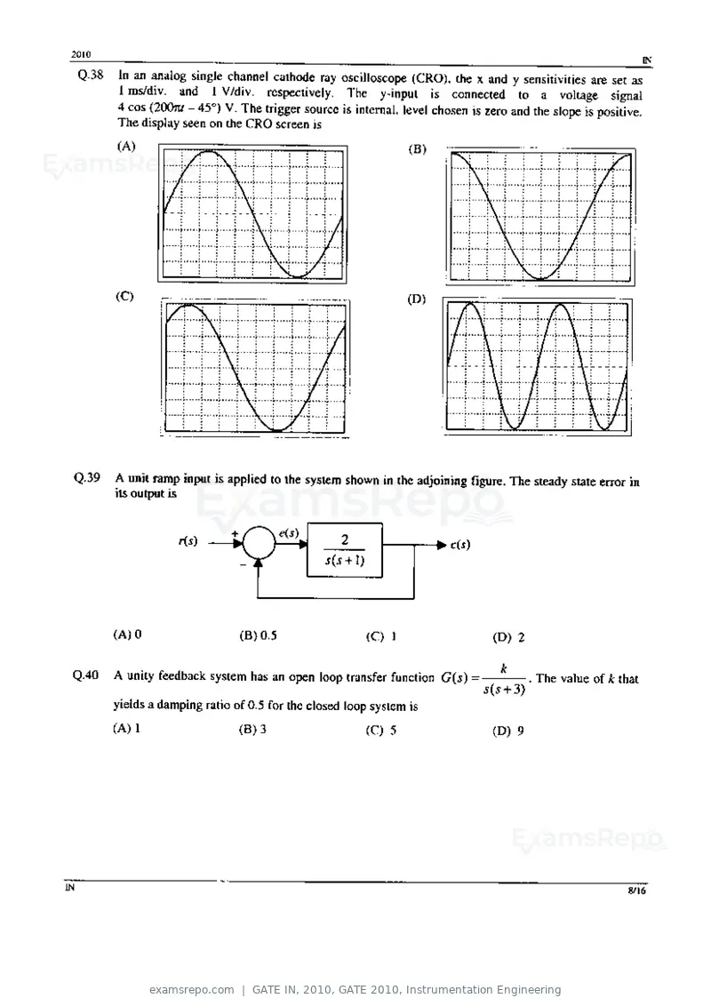 GATE IN 2010 question paper, GATE 2010, Instrumentation Engineering, page 8 of 16