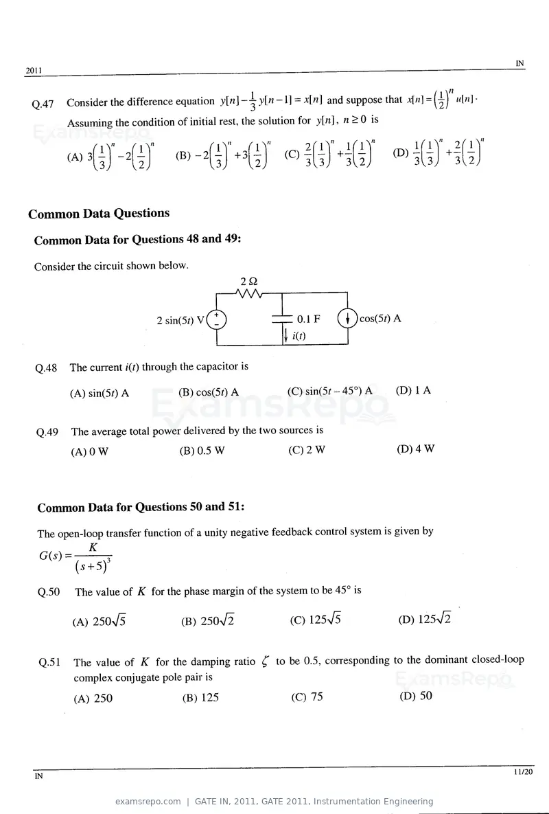 GATE IN 2011 question paper, GATE 2011, Instrumentation Engineering, page 11 of 14