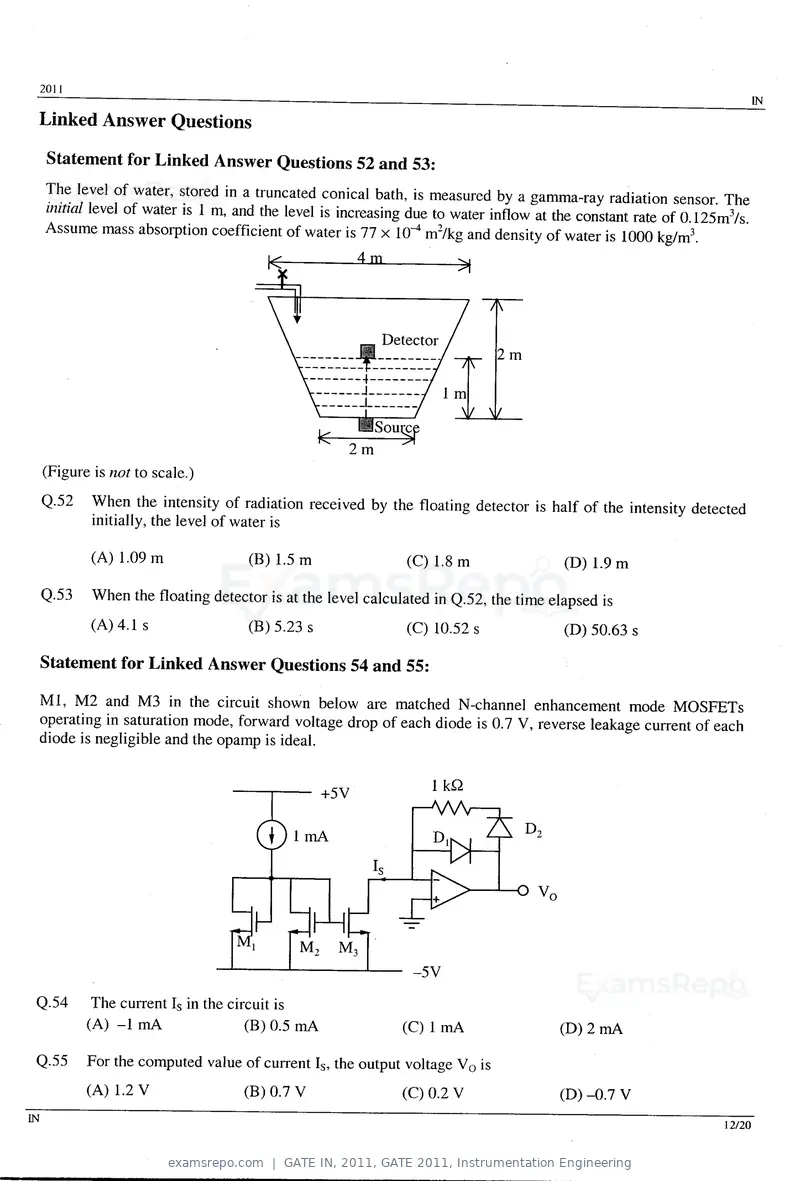 GATE IN 2011 question paper, GATE 2011, Instrumentation Engineering, page 12 of 14
