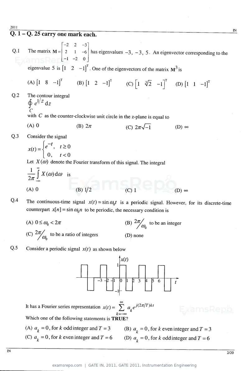 GATE IN 2011 question paper, GATE 2011, Instrumentation Engineering, page 2 of 14