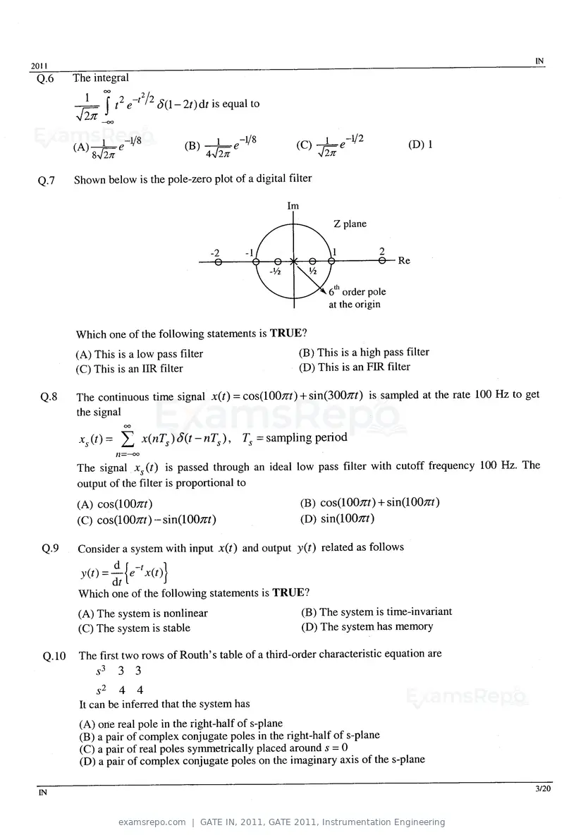 GATE IN 2011 question paper, GATE 2011, Instrumentation Engineering, page 3 of 14
