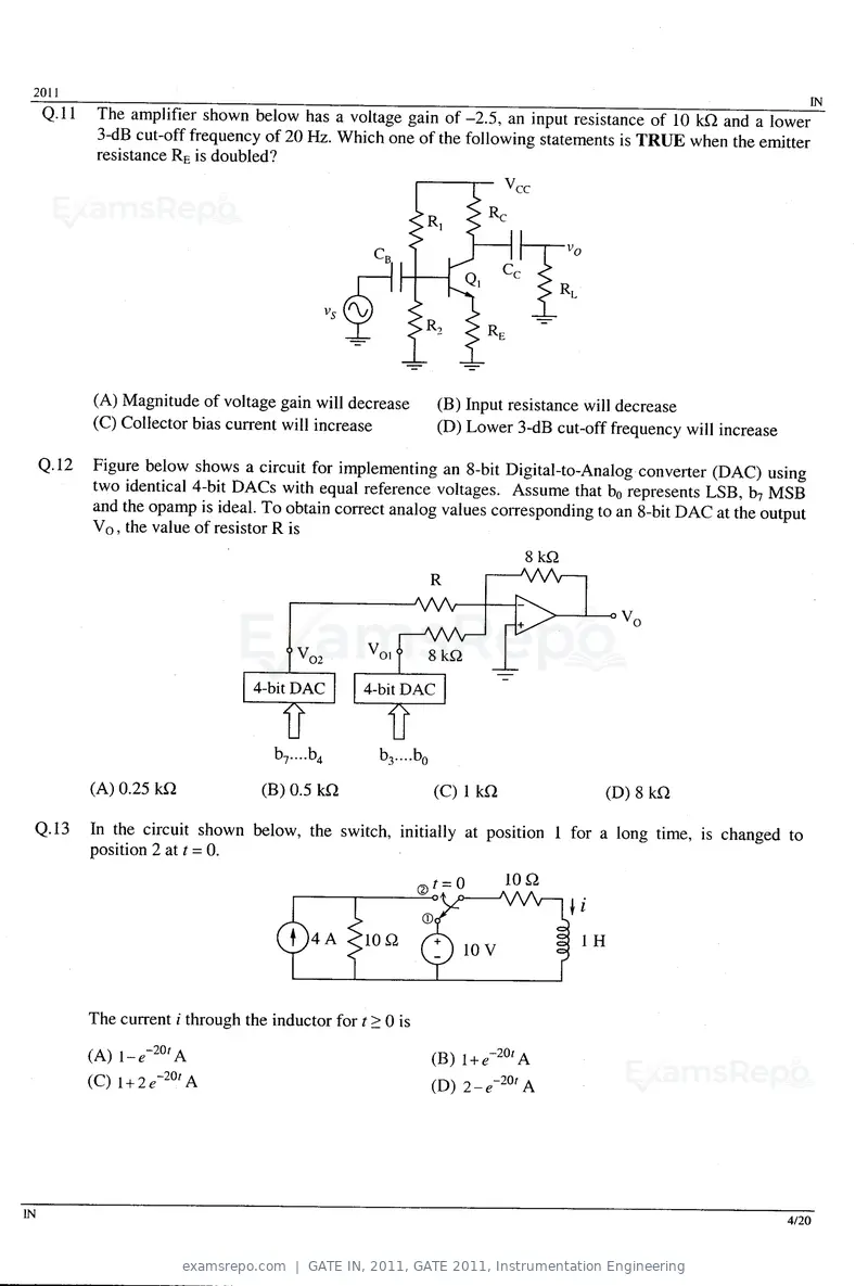 GATE IN 2011 question paper, GATE 2011, Instrumentation Engineering, page 4 of 14