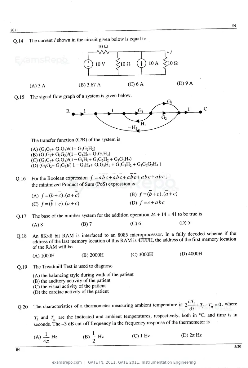 GATE IN 2011 question paper, GATE 2011, Instrumentation Engineering, page 5 of 14
