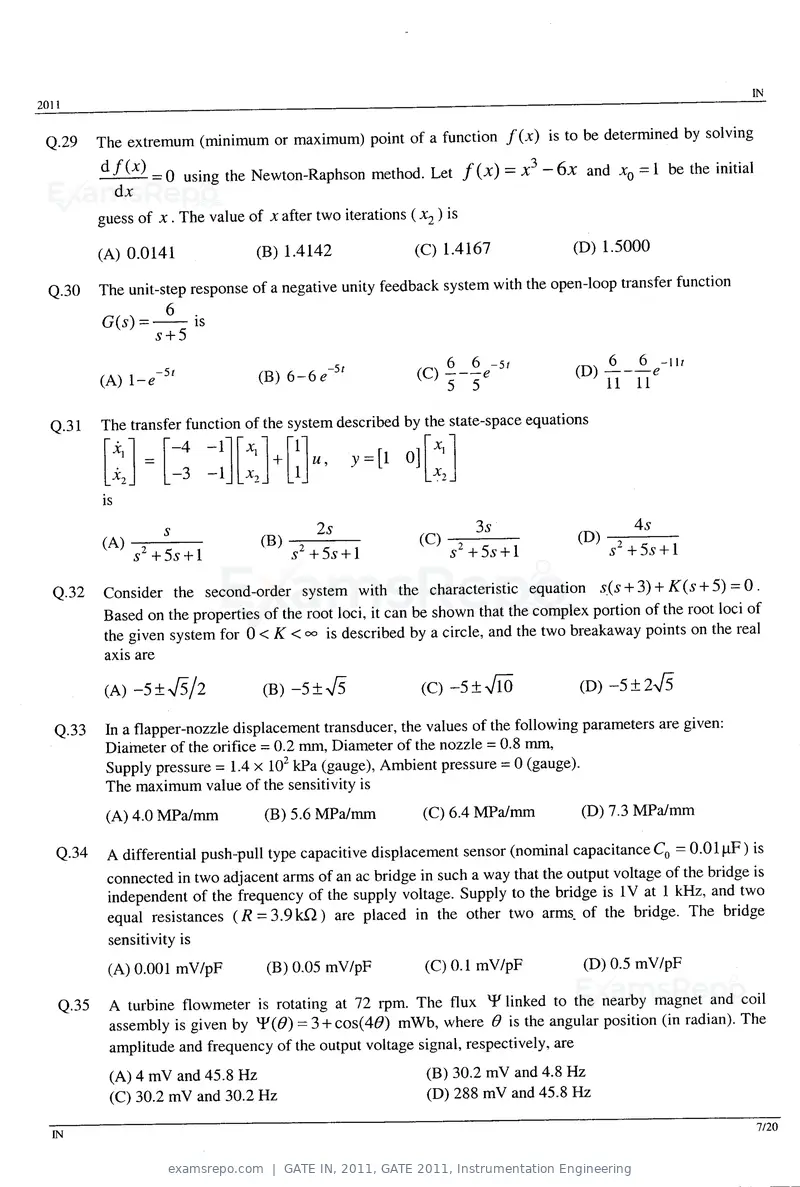 GATE IN 2011 question paper, GATE 2011, Instrumentation Engineering, page 7 of 14