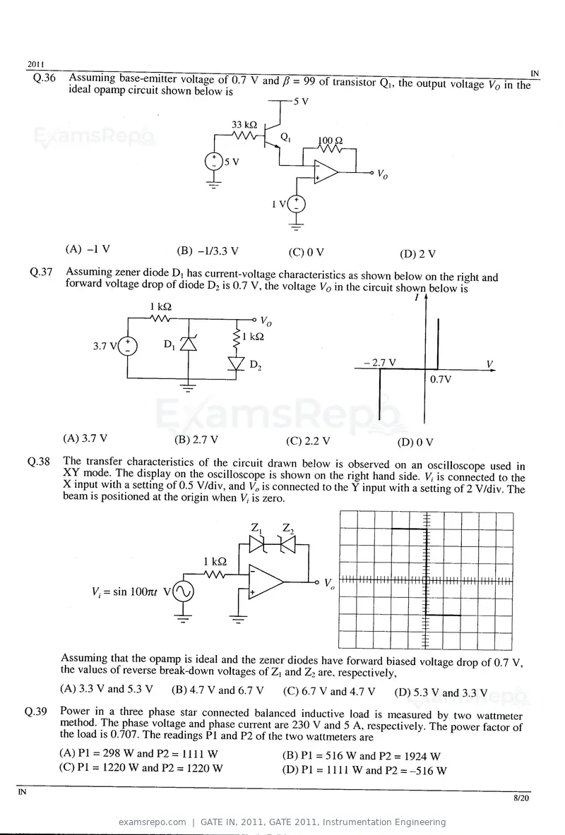 GATE IN 2011 question paper, GATE 2011, Instrumentation Engineering, page 8 of 14