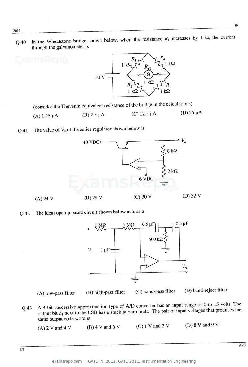 GATE IN 2011 question paper, GATE 2011, Instrumentation Engineering, page 9 of 14