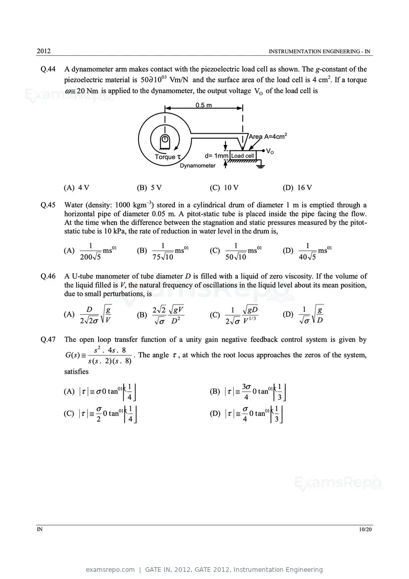 GATE IN 2012 question paper, GATE 2012, Instrumentation Engineering, page 10 of 15