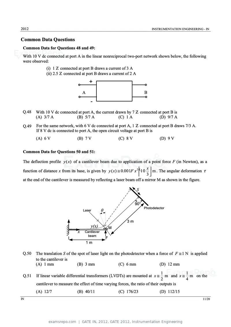GATE IN 2012 question paper, GATE 2012, Instrumentation Engineering, page 11 of 15