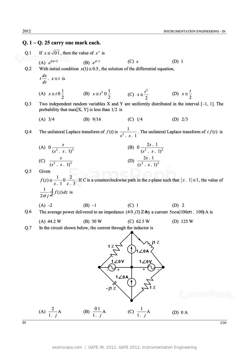 GATE IN 2012 question paper, GATE 2012, Instrumentation Engineering, page 2 of 15