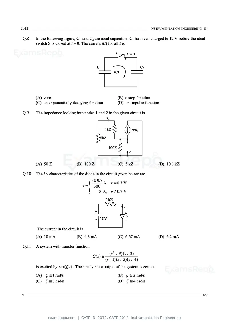 GATE IN 2012 question paper, GATE 2012, Instrumentation Engineering, page 3 of 15