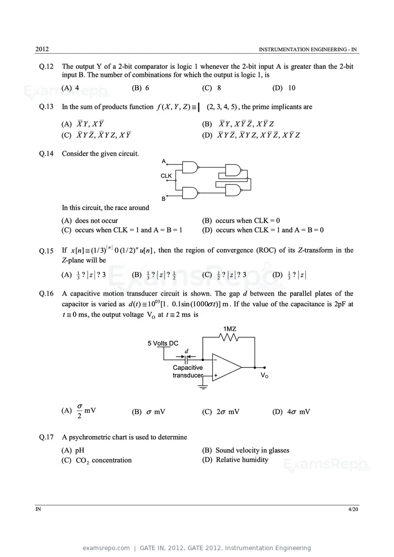 GATE IN 2012 question paper, GATE 2012, Instrumentation Engineering, page 4 of 15