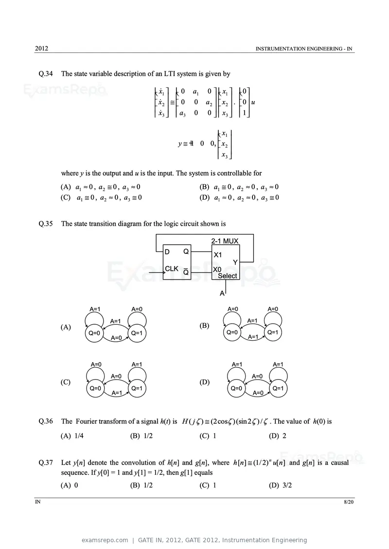GATE IN 2012 question paper, GATE 2012, Instrumentation Engineering, page 8 of 15