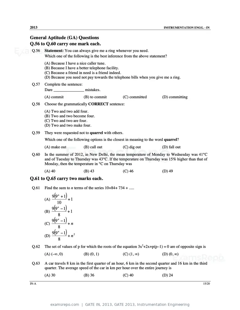 GATE IN 2013 question paper, GATE 2013, Instrumentation Engineering, page 16 of 68