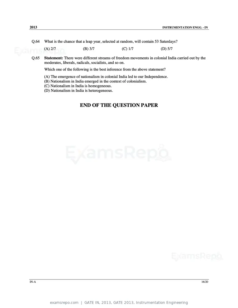 GATE IN 2013 question paper, GATE 2013, Instrumentation Engineering, page 17 of 68