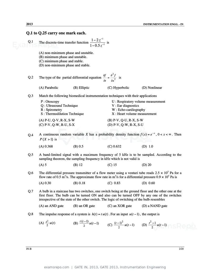 GATE IN 2013 question paper, GATE 2013, Instrumentation Engineering, page 20 of 68