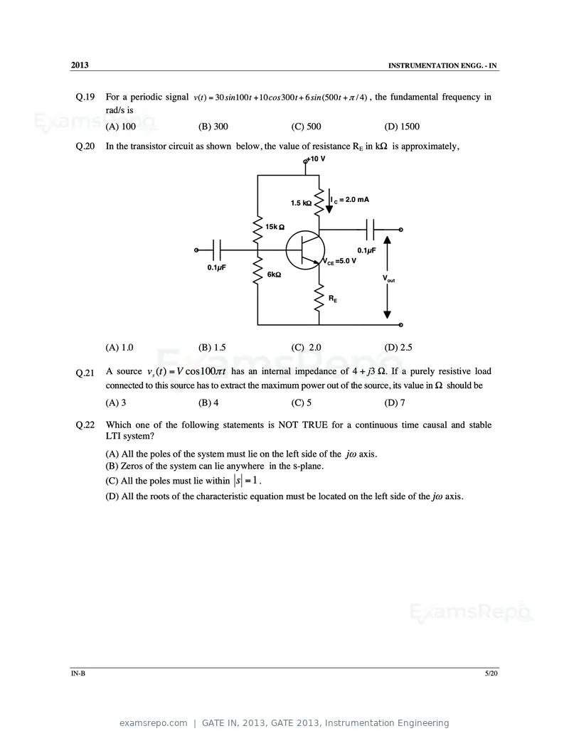 GATE IN 2013 question paper, GATE 2013, Instrumentation Engineering, page 23 of 68
