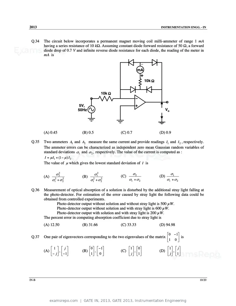 GATE IN 2013 question paper, GATE 2013, Instrumentation Engineering, page 28 of 68