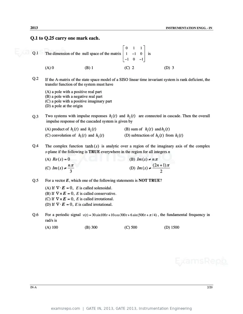 GATE IN 2013 question paper, GATE 2013, Instrumentation Engineering, page 3 of 68