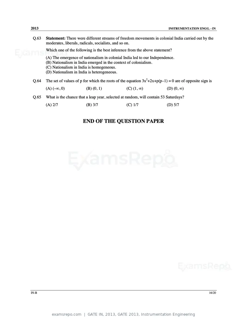 GATE IN 2013 question paper, GATE 2013, Instrumentation Engineering, page 34 of 68