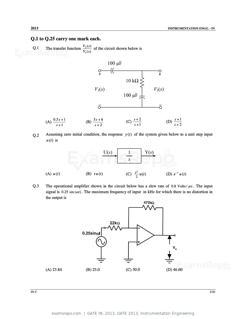 GATE IN 2013 question paper, GATE 2013, Instrumentation Engineering, page 37 of 68