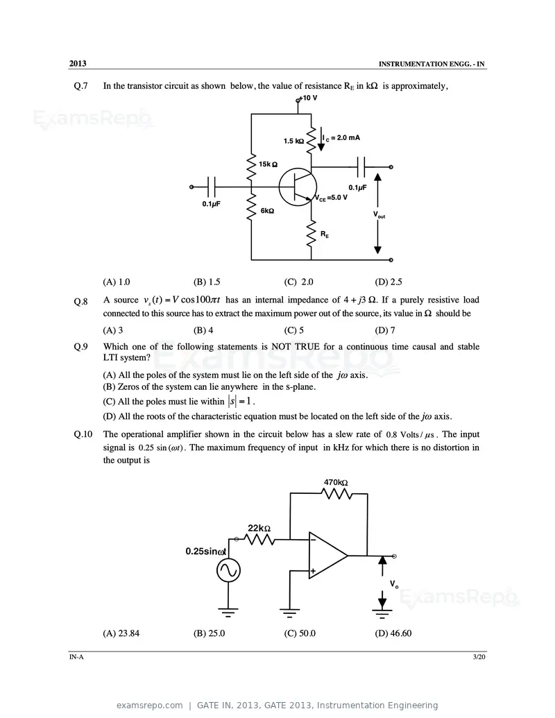 GATE IN 2013 question paper, GATE 2013, Instrumentation Engineering, page 4 of 68