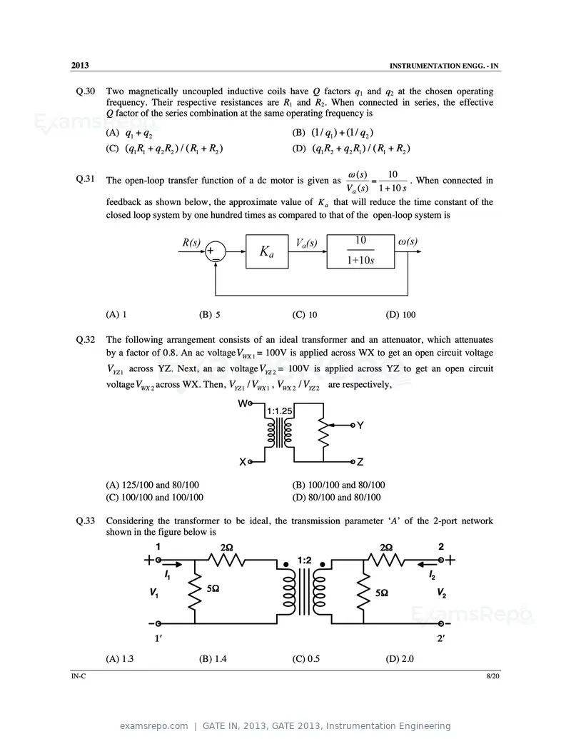 GATE IN 2013 question paper, GATE 2013, Instrumentation Engineering, page 43 of 68