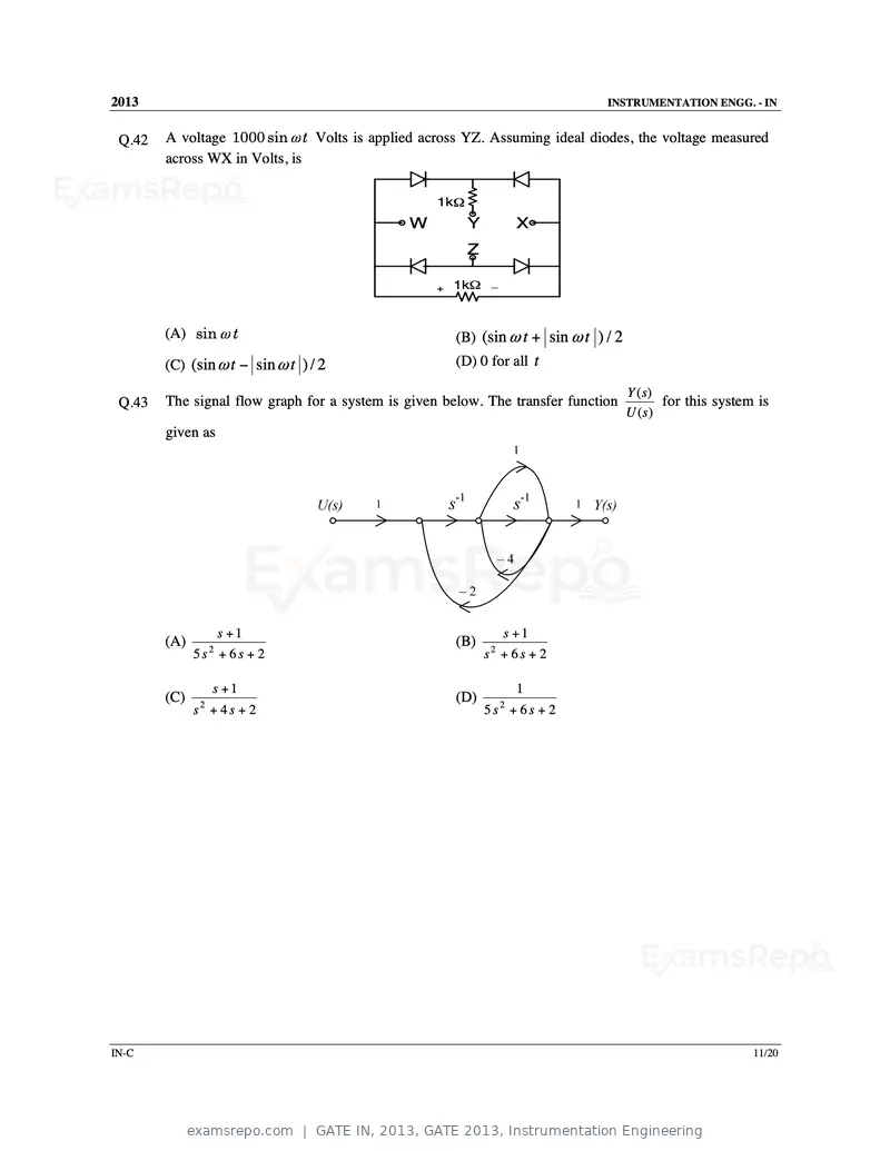 GATE IN 2013 question paper, GATE 2013, Instrumentation Engineering, page 46 of 68
