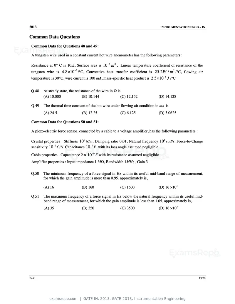 GATE IN 2013 question paper, GATE 2013, Instrumentation Engineering, page 48 of 68