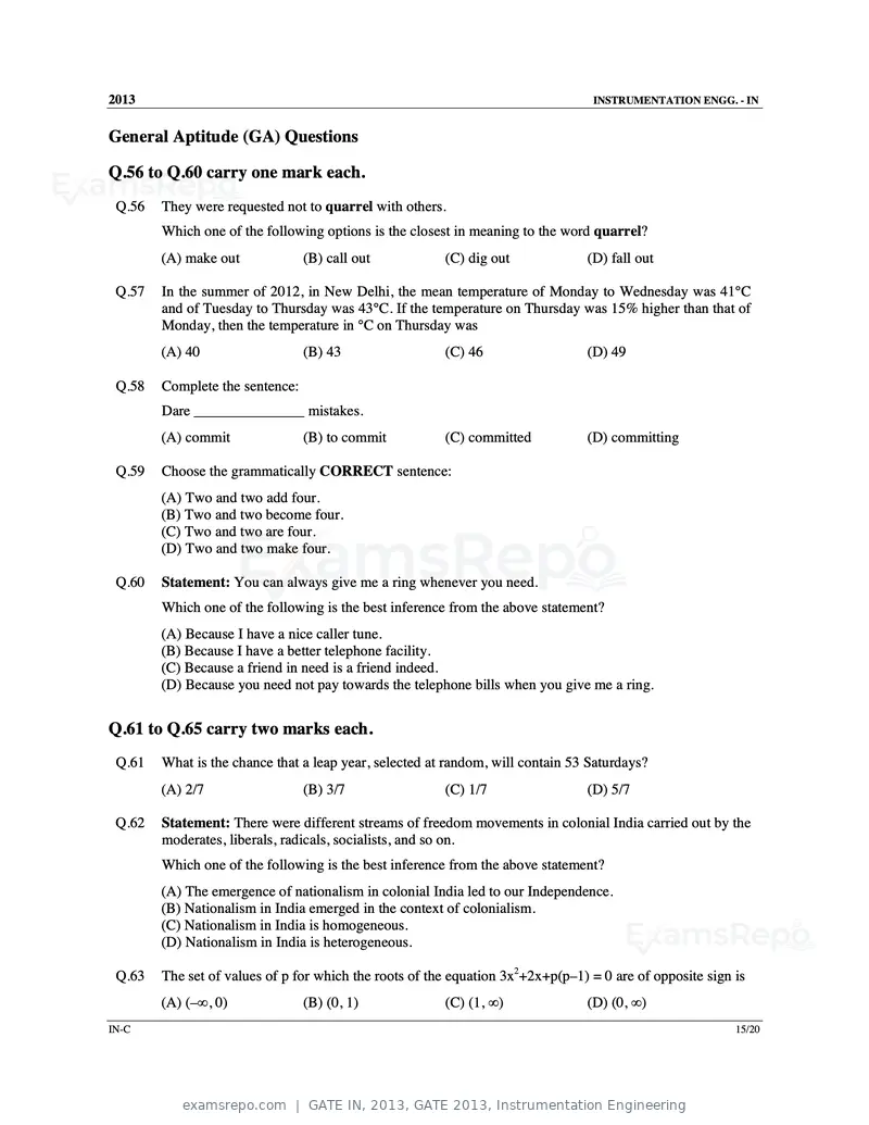 GATE IN 2013 question paper, GATE 2013, Instrumentation Engineering, page 50 of 68