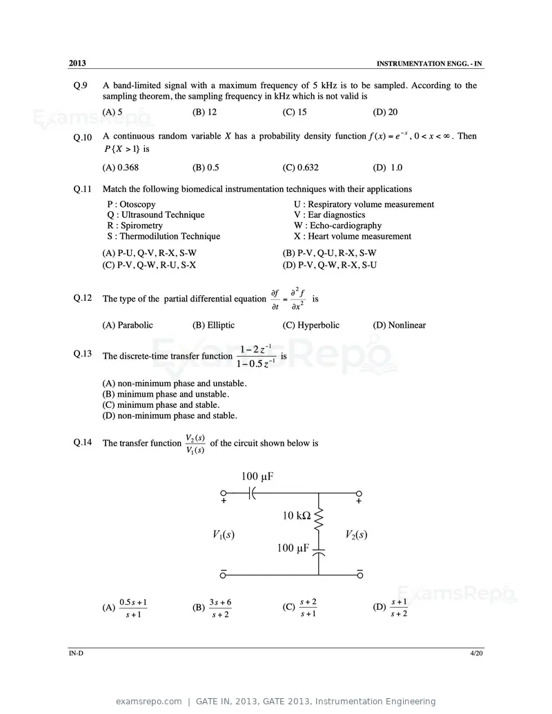 GATE IN 2013 question paper, GATE 2013, Instrumentation Engineering, page 56 of 68