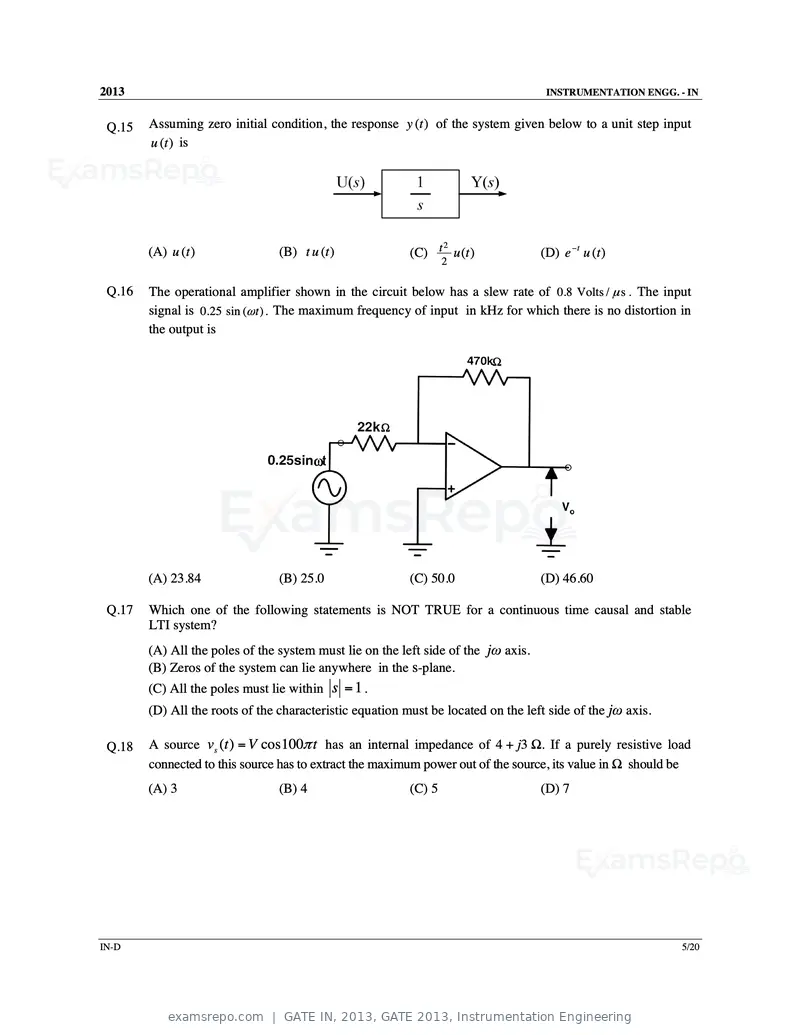 GATE IN 2013 question paper, GATE 2013, Instrumentation Engineering, page 57 of 68