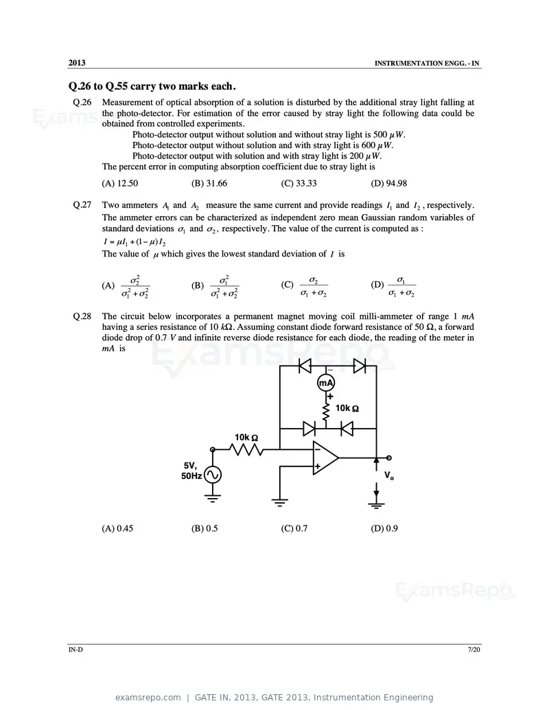 GATE IN 2013 question paper, GATE 2013, Instrumentation Engineering, page 59 of 68