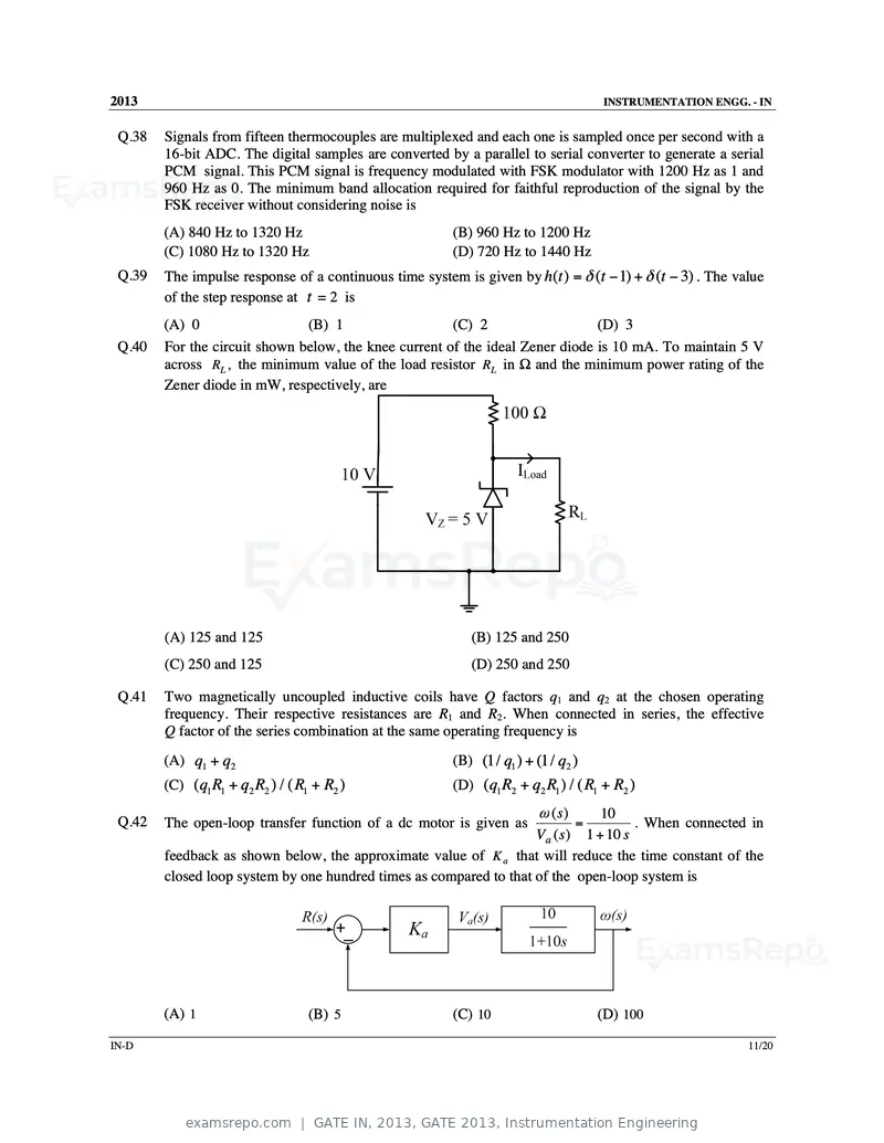 GATE IN 2013 question paper, GATE 2013, Instrumentation Engineering, page 63 of 68