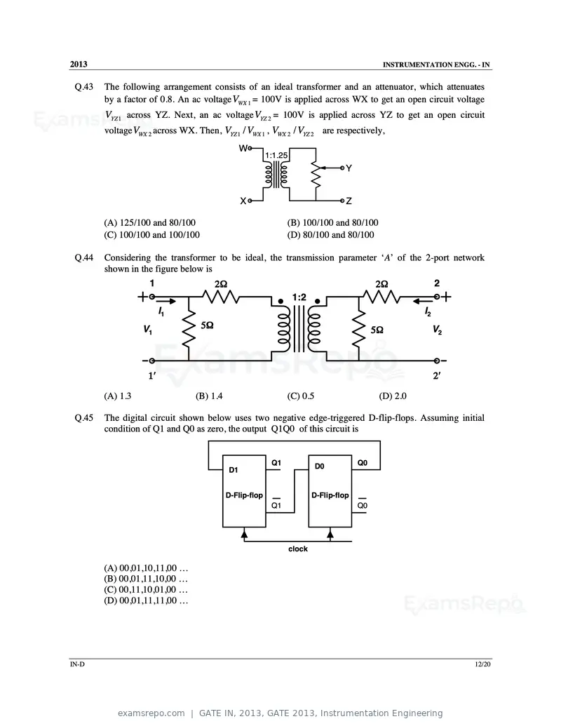 GATE IN 2013 question paper, GATE 2013, Instrumentation Engineering, page 64 of 68