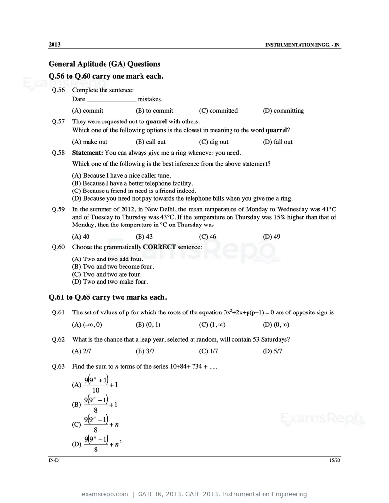 GATE IN 2013 question paper, GATE 2013, Instrumentation Engineering, page 67 of 68