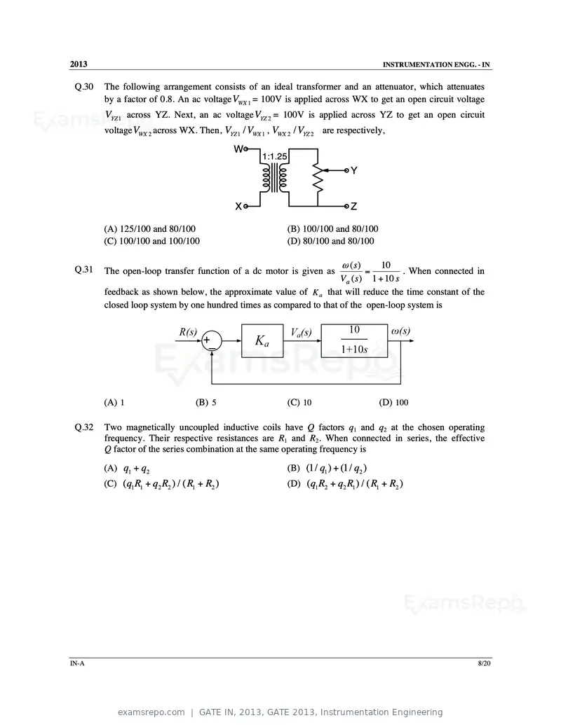 GATE IN 2013 question paper, GATE 2013, Instrumentation Engineering, page 9 of 68