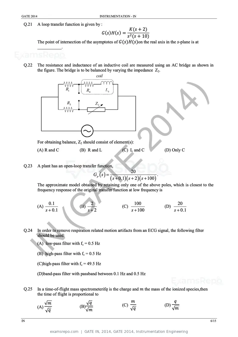 GATE IN 2014 question paper, GATE 2014, Instrumentation Engineering, page 12 of 22