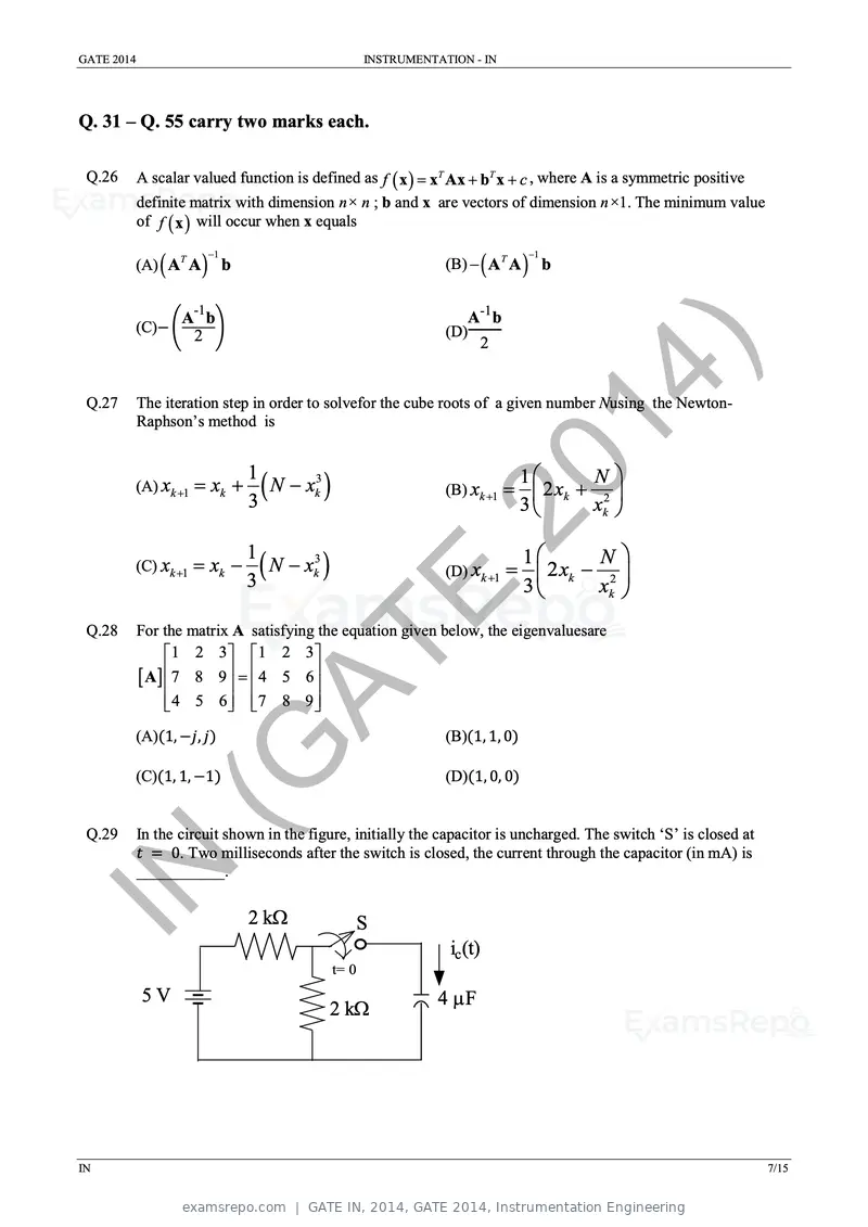 GATE IN 2014 question paper, GATE 2014, Instrumentation Engineering, page 13 of 22