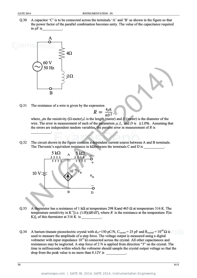 GATE IN 2014 question paper, GATE 2014, Instrumentation Engineering, page 14 of 22