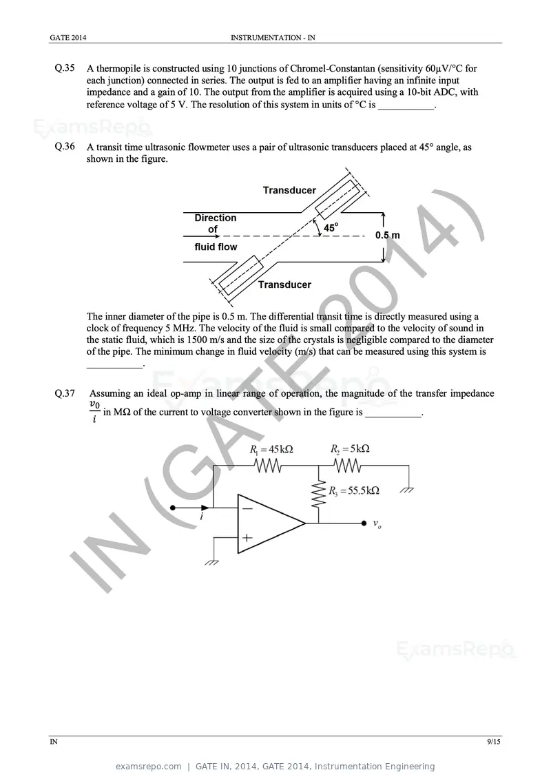 GATE IN 2014 question paper, GATE 2014, Instrumentation Engineering, page 15 of 22