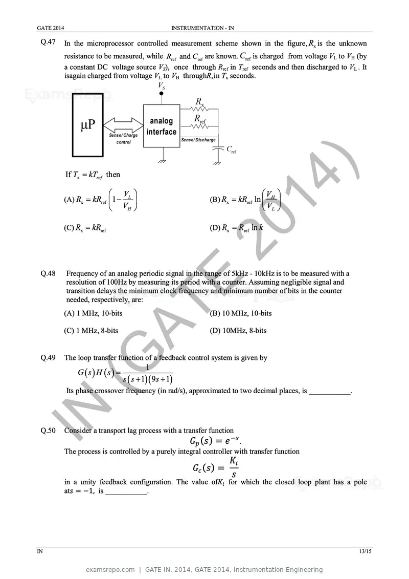 GATE IN 2014 question paper, GATE 2014, Instrumentation Engineering, page 19 of 22