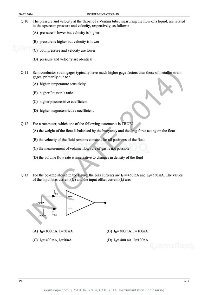 GATE IN 2014 question paper, GATE 2014, Instrumentation Engineering, page 9 of 22