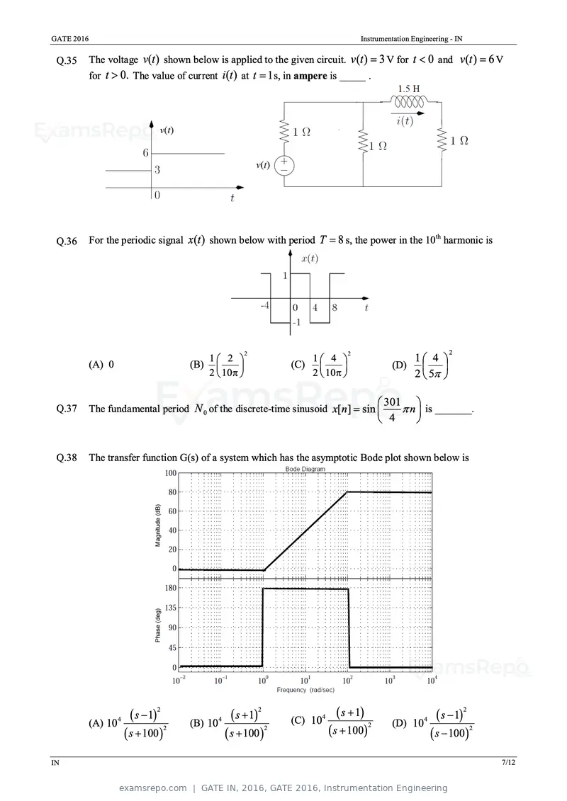 GATE IN 2016 question paper, GATE 2016, Instrumentation Engineering, page 10 of 17