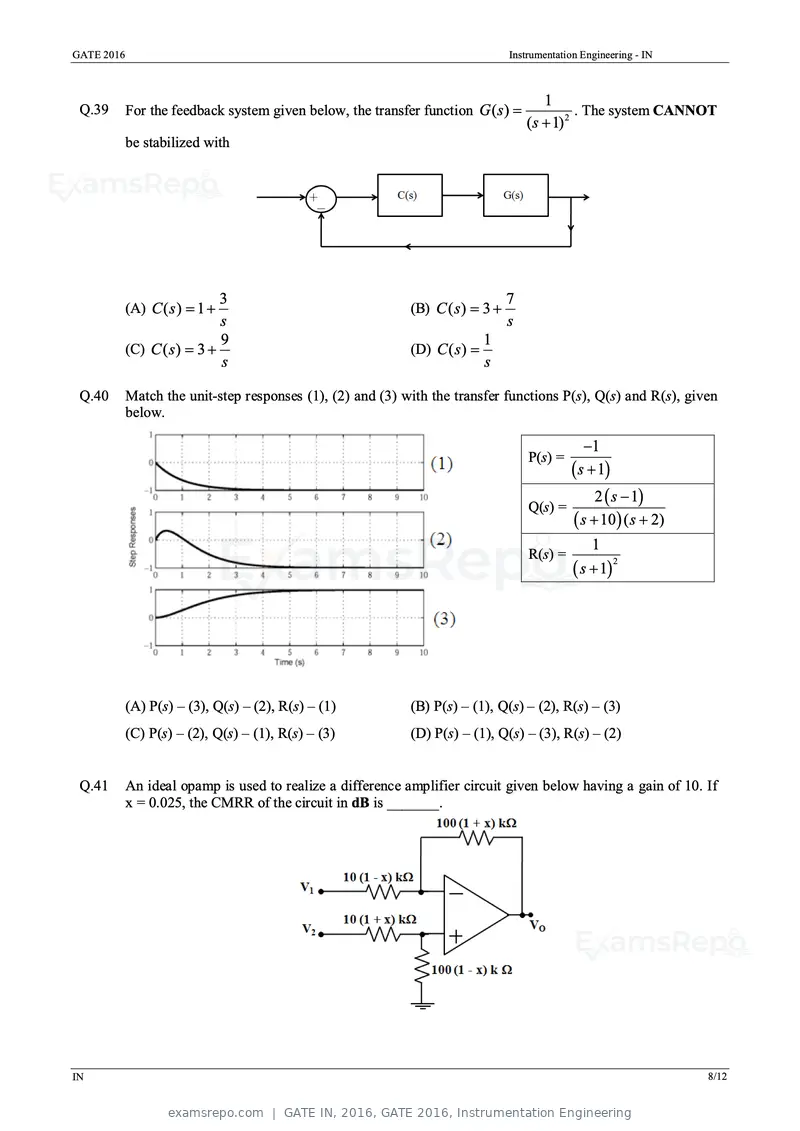 GATE IN 2016 question paper, GATE 2016, Instrumentation Engineering, page 11 of 17