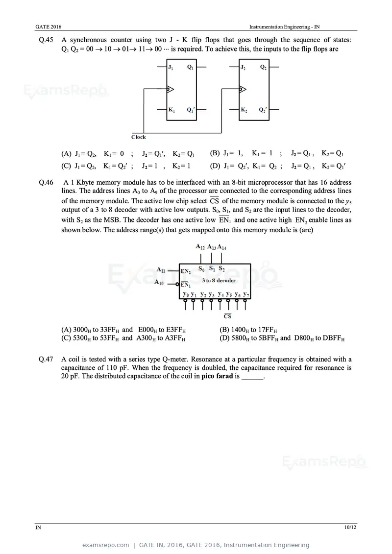 GATE IN 2016 question paper, GATE 2016, Instrumentation Engineering, page 13 of 17
