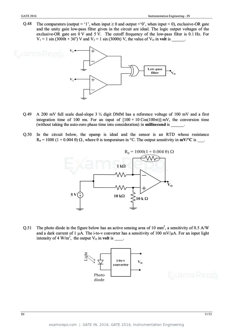 GATE IN 2016 question paper, GATE 2016, Instrumentation Engineering, page 14 of 17