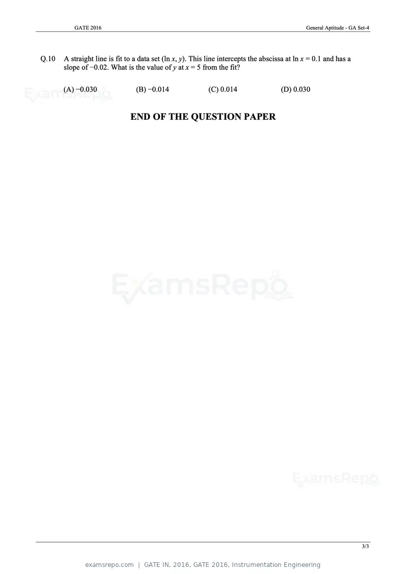 GATE IN 2016 question paper, GATE 2016, Instrumentation Engineering, page 3 of 17