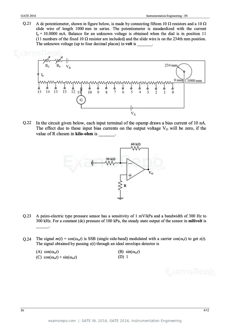 GATE IN 2016 question paper, GATE 2016, Instrumentation Engineering, page 7 of 17